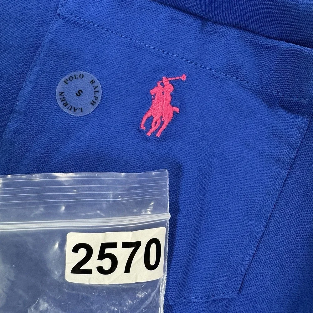 Polo Ralph Lauren Blue Red Pony Logo Pocket L/S T Shirt Size Small NWT